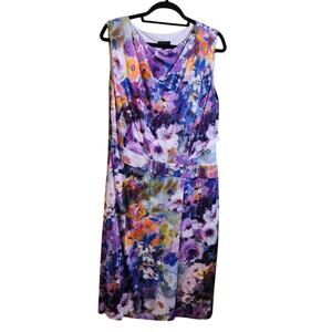 Escada Sleeveless Purple Fantasy Water Color Floral Sheath Dress 46 Size 14-16